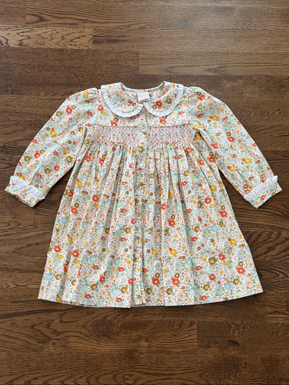 Stitchy Fish Bushel of Buds Smocked Dress, Orange New And Never Worn